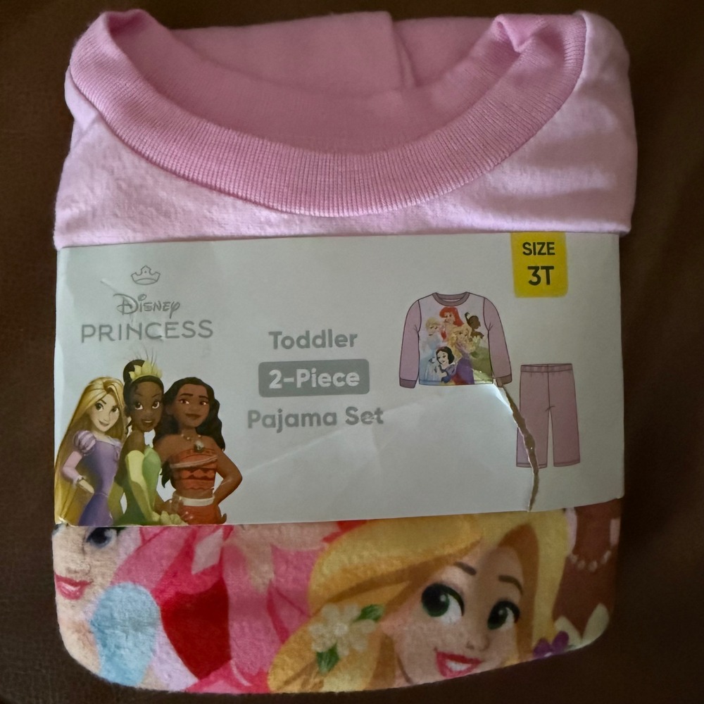 Disney Princess Toddler Girls 3T Pink Flame Resistant 2 Piece Pajama Set NEW‎